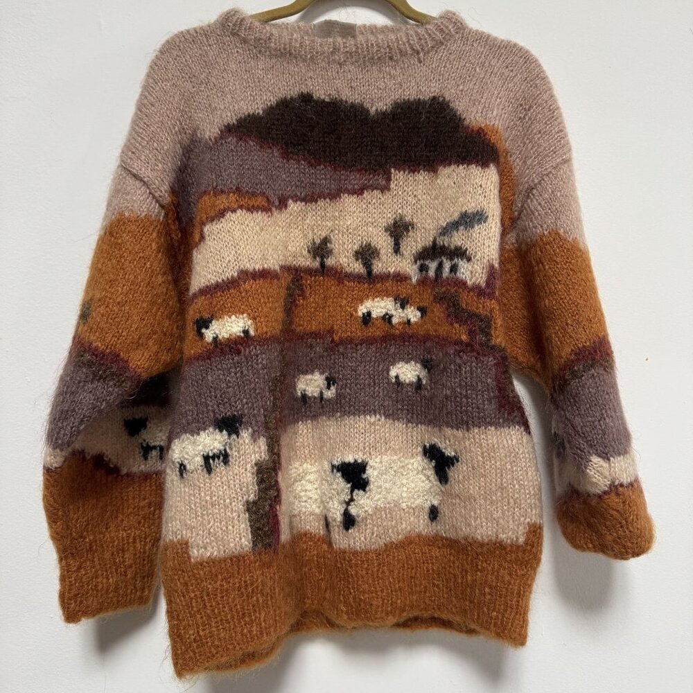 Vtg SELINA KNITWEAR Mohair Pastoral Farm Handmade Sweater England M susie lee